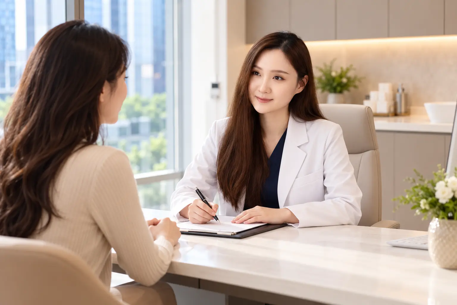 Dr Ho Shuyan with a patient in the consultation room