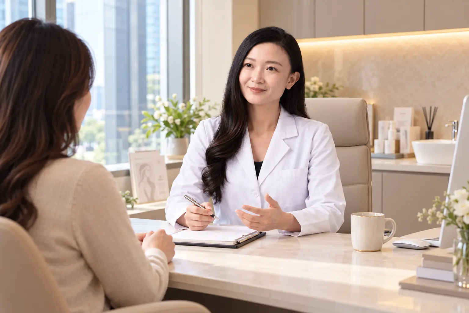 Dr Tang Yee Li with a patient in the consultation room