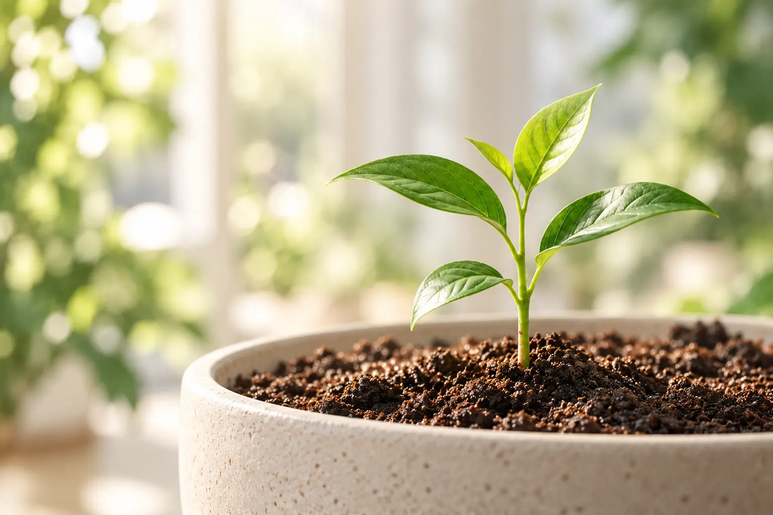 A small plant growing in soft daylight